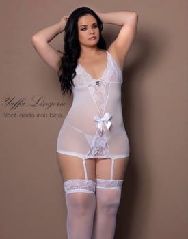 Lingerie Branca com Liga e Meia 7/8 - Anna