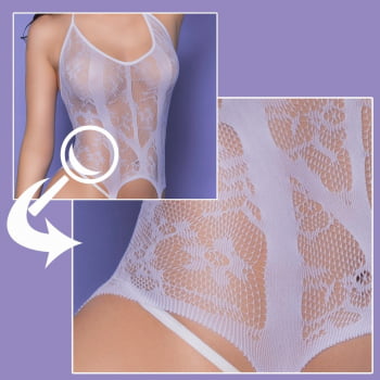 Lingerie Branca com Liga e Meia 7/8 - Flower