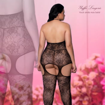 Lingerie Preta com Liga e Meia 7/8 - Princess