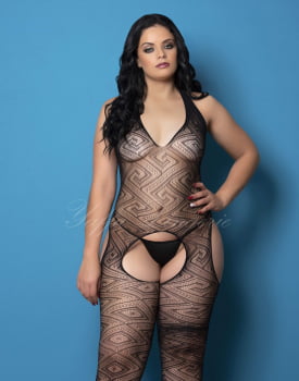 Lingerie Preta com Liga e Meia 7/8 - Alice